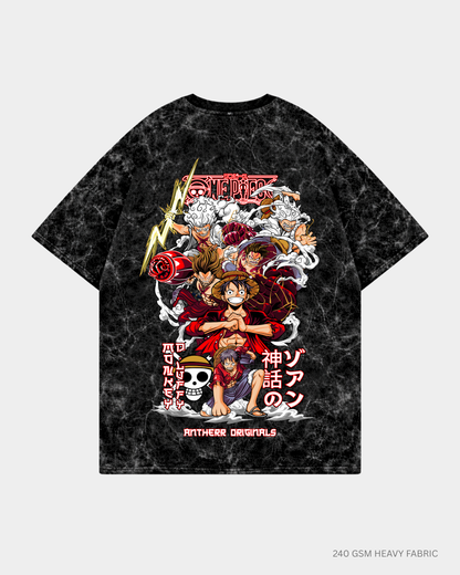 Luffy Gear 5- One Piece: Anime- Oversized T-Shirts Acid Wash Black 240 GSM