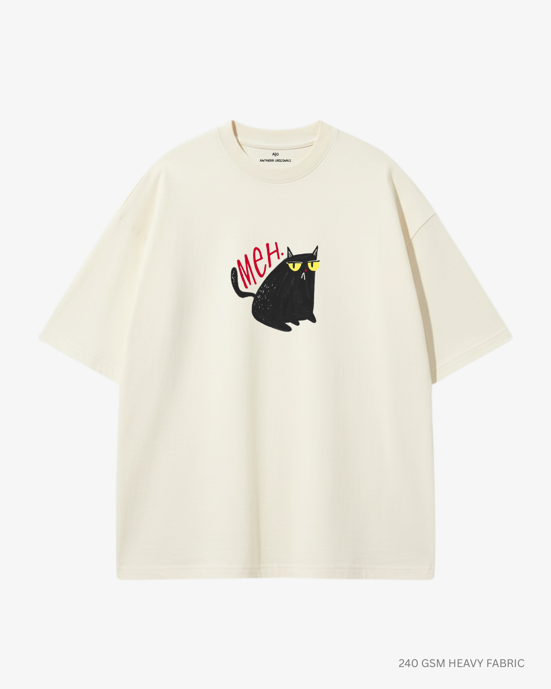 Meh Cat Unisex Oversized T-Shirt | Antherr Core OFF-WHITE 240 GSM Cotton