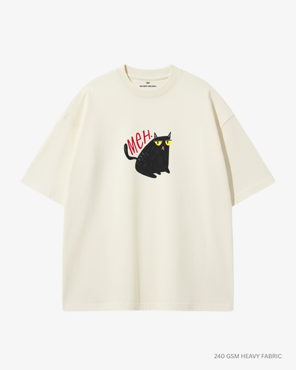 Meh Cat Unisex Oversized T-Shirt | Antherr Core OFF-WHITE 240 GSM Cotton