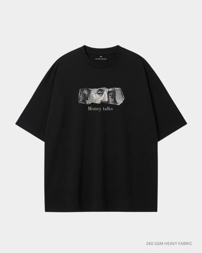 Money Talks Unisex Oversized T-Shirt | Antherr Core BLACK 240 GSM Cotton