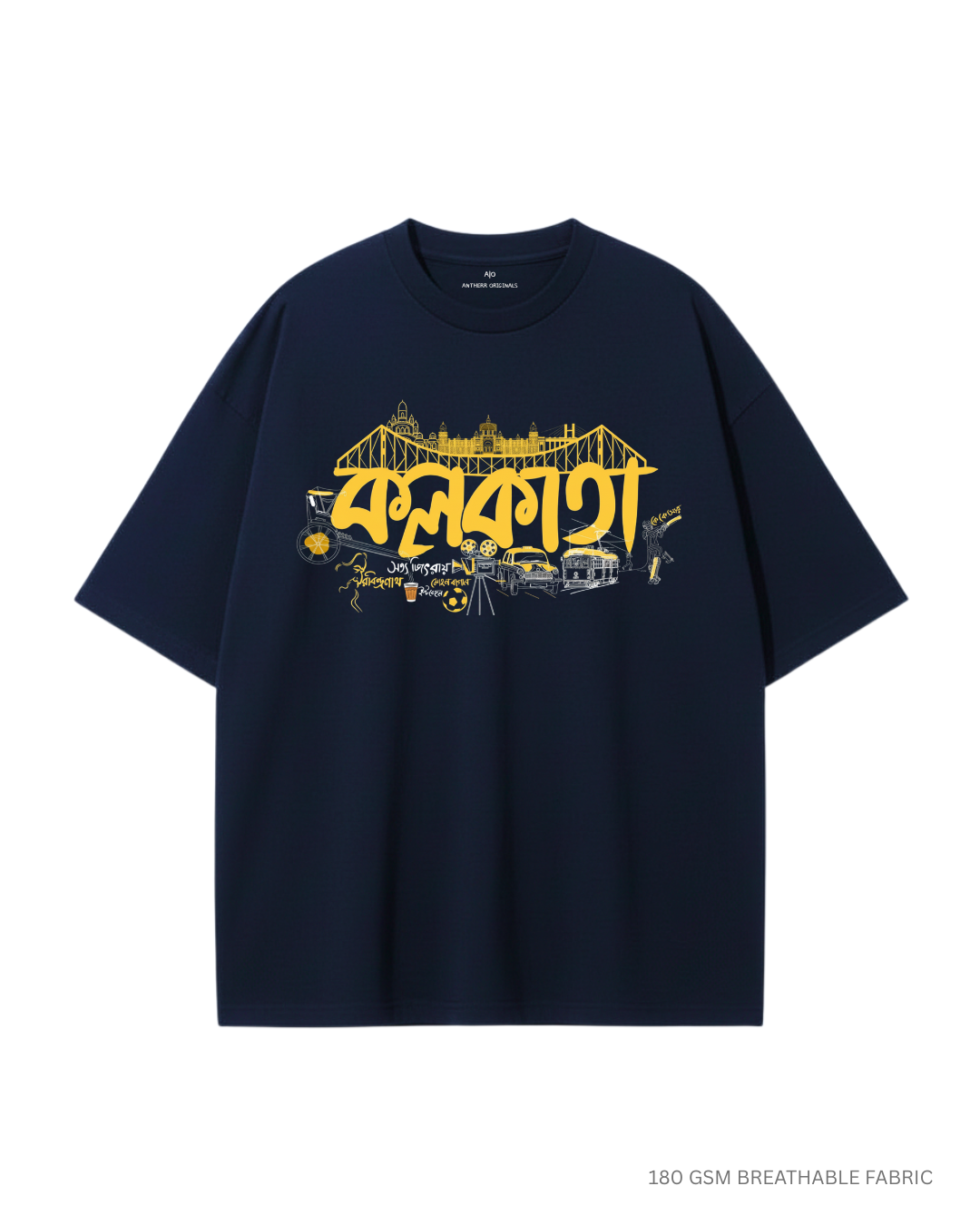 Kolkata Unisex Oversized T-Shirts 180 GSM Heavy Fabric | Antherr NAVY BLUE Cotton 180 GSM