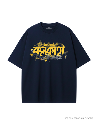 Kolkata Unisex Oversized T-Shirts 180 GSM Heavy Fabric | Antherr NAVY BLUE Cotton 180 GSM