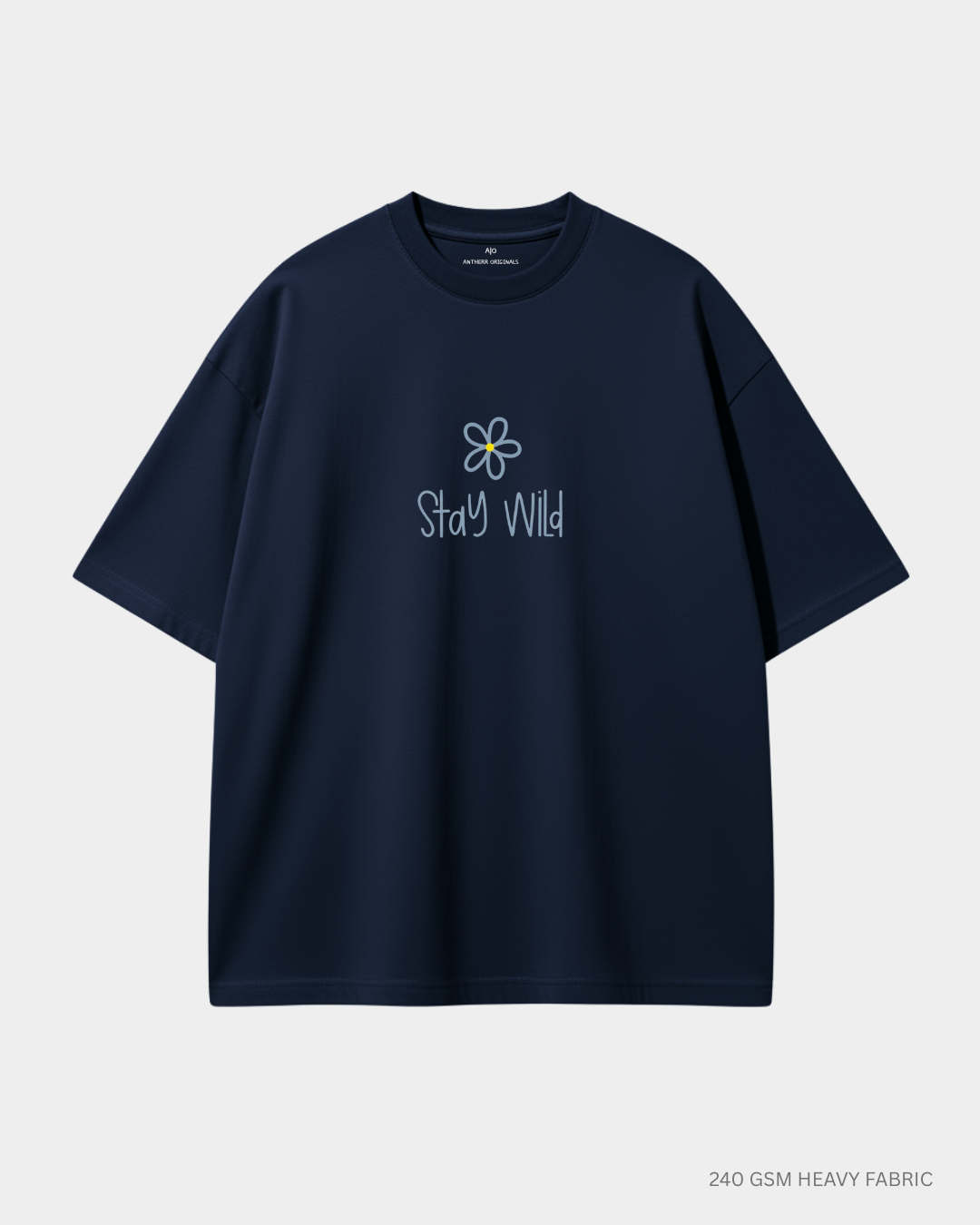 Stay Wild Unisex Oversized T-Shirt | Antherr Core NAVY BLUE 240 GSM Cotton