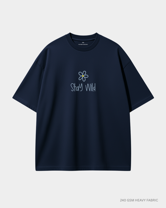 Stay Wild Unisex Oversized T-Shirt | Antherr Core NAVY BLUE 240 GSM Cotton