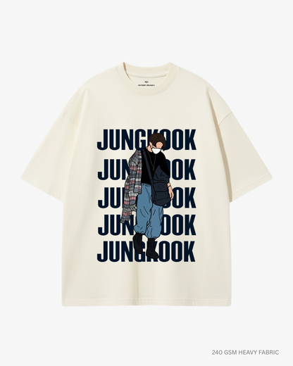 Jungkook Unisex Oversized T-Shirts Off White 240 GSM (Heavyweight)