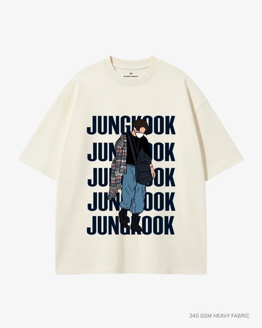 Jungkook Unisex Oversized T-Shirts Off White 240 GSM (Heavyweight)