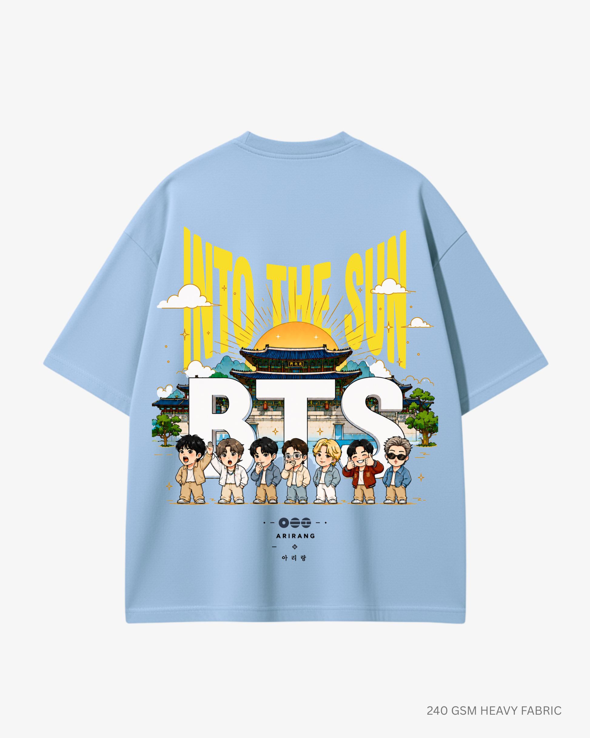 Into The Sun Arirang Unisex Oversized T-Shirt Baby Blue Cotton 240 GSM