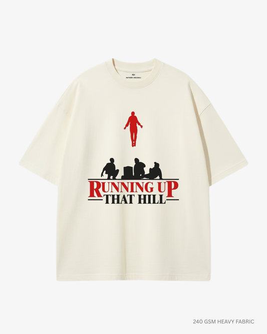 Running Up the Hill Unisex Oversized T-Shirt Off White 240 GSM Cotton