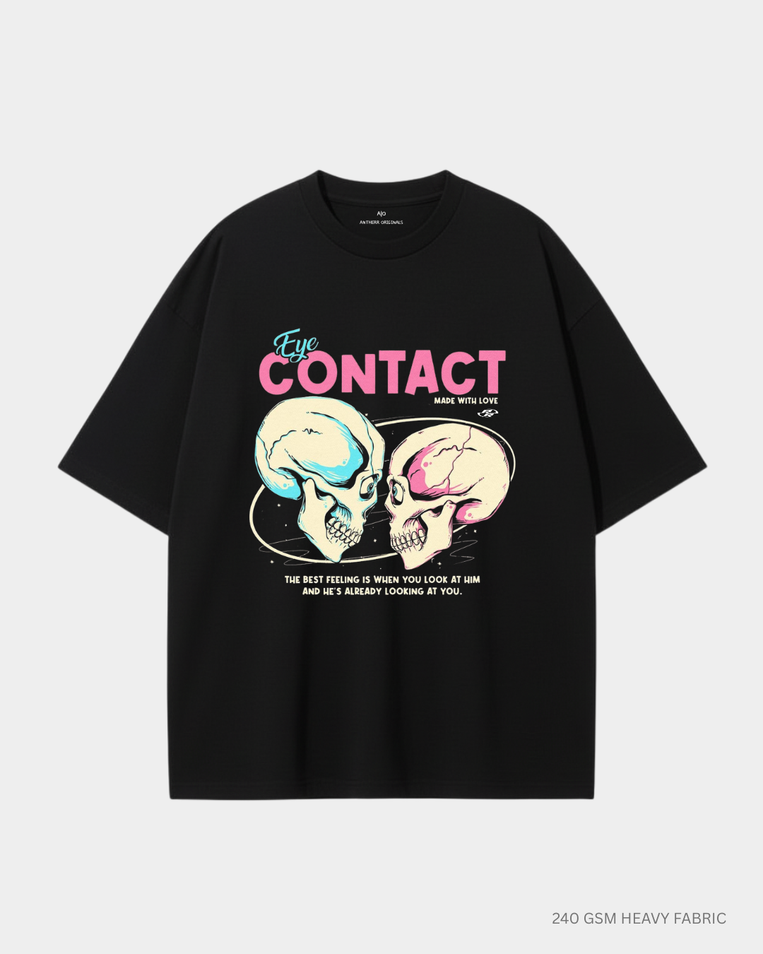 Eye Contact Unisex Oversized T-Shirt | Antherr Originals BLACK Cotton 240 GSM