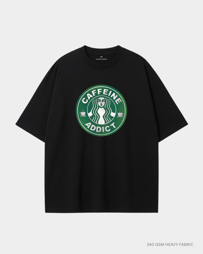 Caffeine Addict Unisex Oversized T-Shirt | Antherr Core Black 240 GSM Cotton