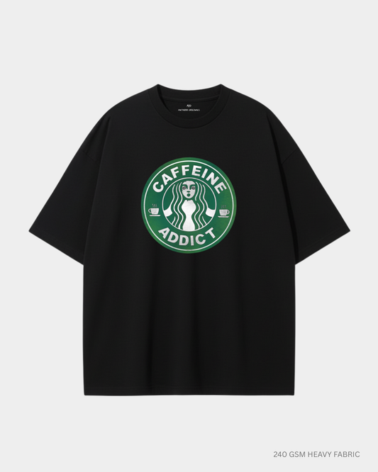 Caffeine Addict Unisex Oversized T-Shirt | Antherr Core Black 240 GSM Cotton