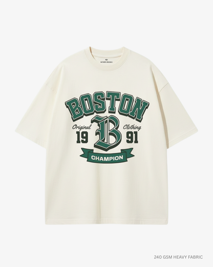 Boston Unisex Oversized T-Shirt Off White 240 GSM Cotton