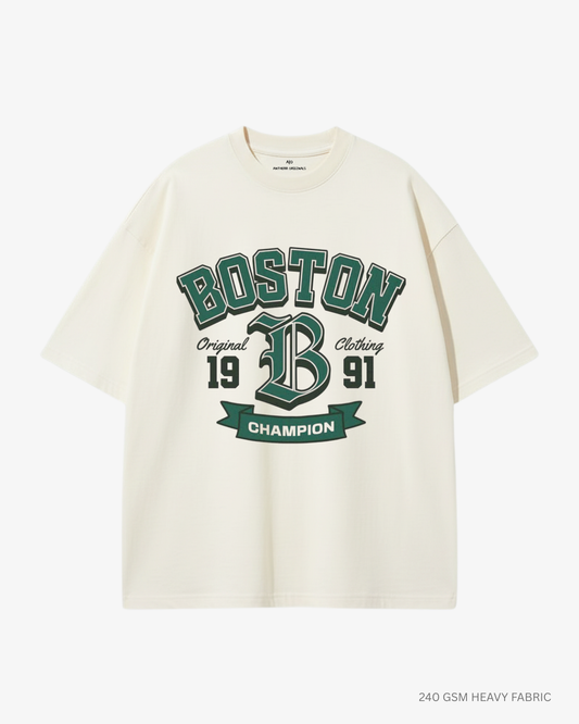 Boston Unisex Oversized T-Shirt Off White 240 GSM Cotton