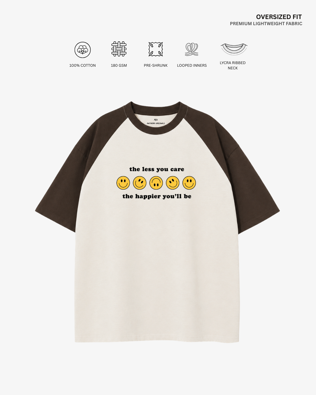 Less You Care Unisex Raglan Oversized T-Shirt