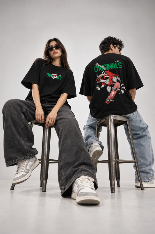 Raccoon Skateboard Unisex French Terry Oversized T-Shirt | Antherr Originals