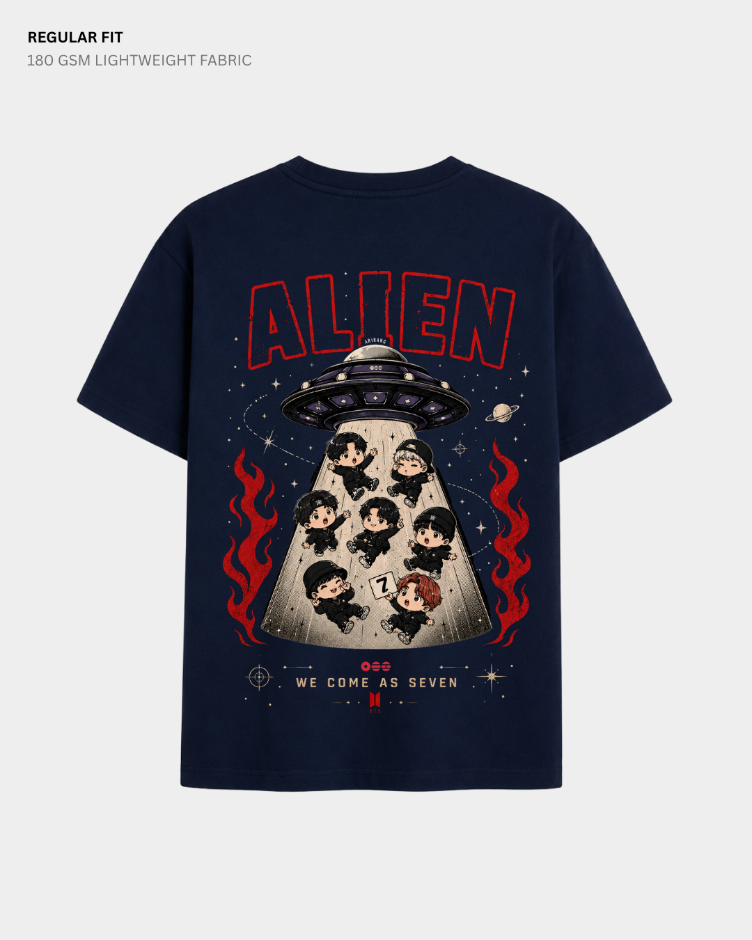 Chibi Alien Arirang BTS Regular Fit T-Shirt | Antherr Core Navy Blue Cotton 180 GSM