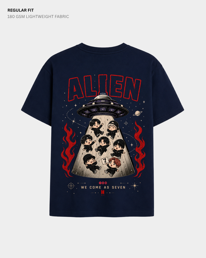 Chibi Alien Arirang BTS Regular Fit T-Shirt | Antherr Core Navy Blue Cotton 180 GSM