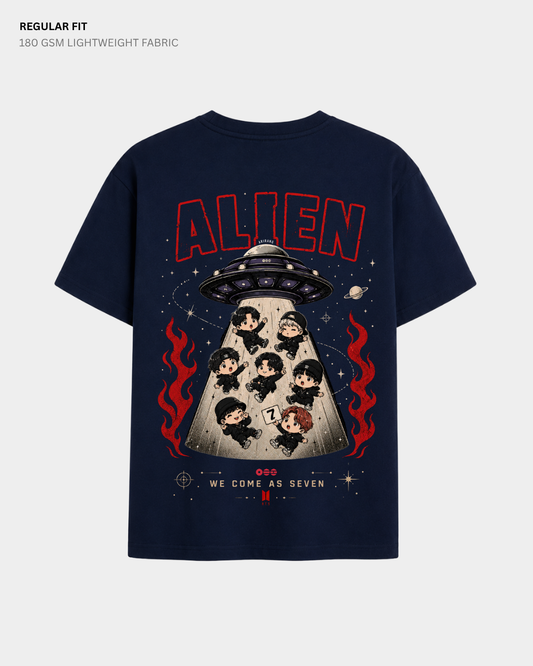Chibi Alien Arirang BTS Regular Fit T-Shirt | Antherr Core Navy Blue Cotton 180 GSM