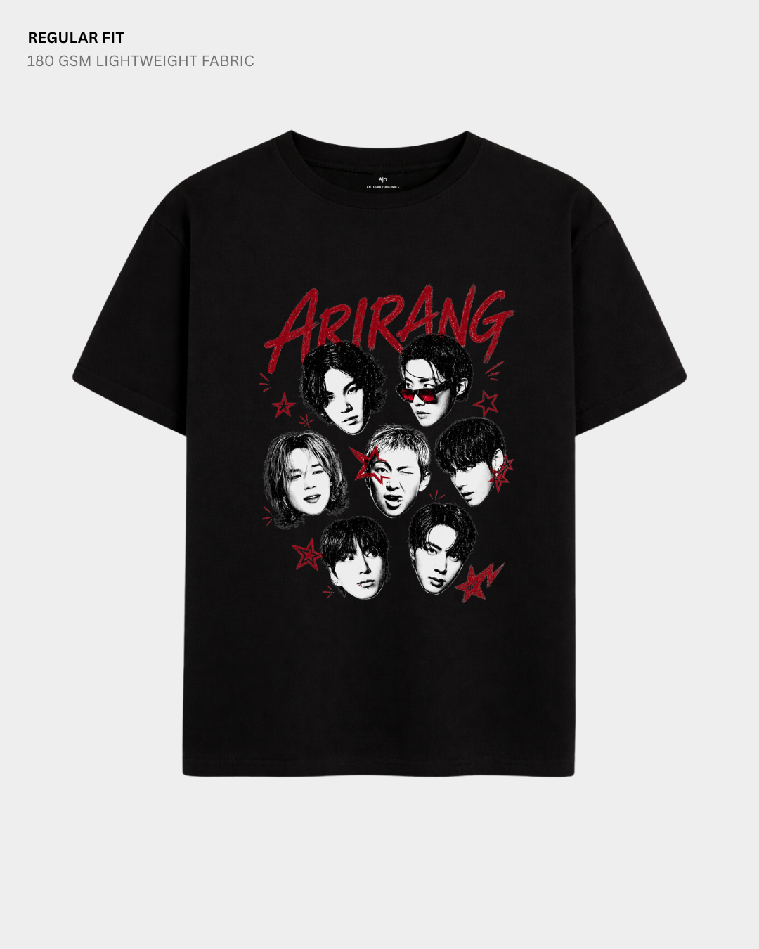 BTS Arirang Regular Fit T-Shirt | Antherr Core Black Cotton 180 GSM