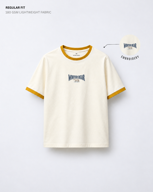 Winter Bear Embroidered Ringer Regular Fit T-Shirt | Antherr Core