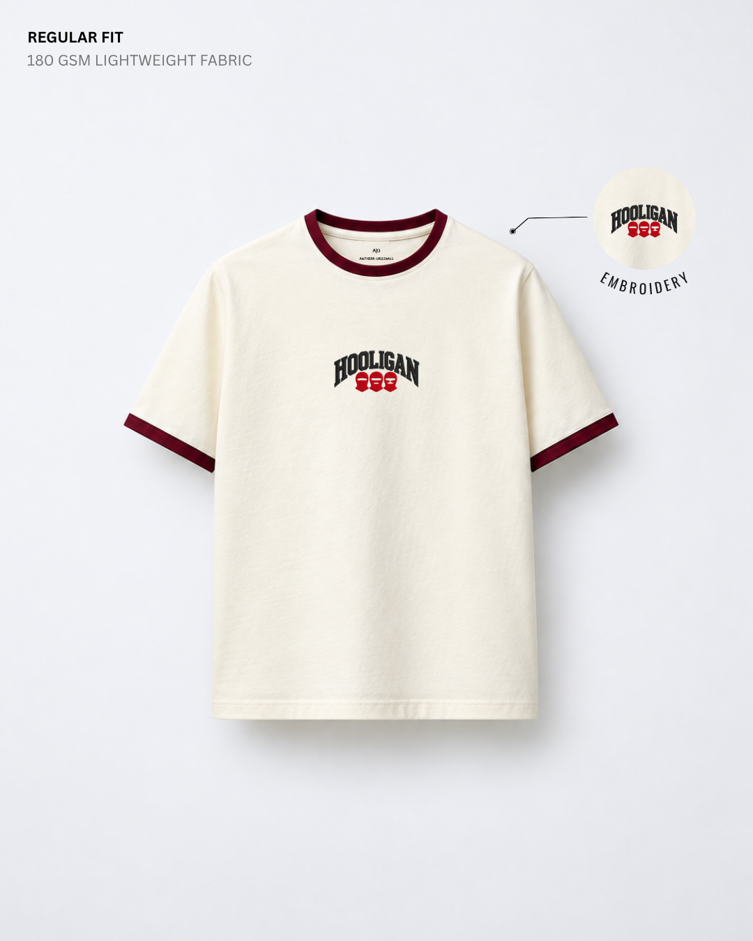 Hooligan Embroidered Ringer Regular Fit T-Shirt | Antherr Core