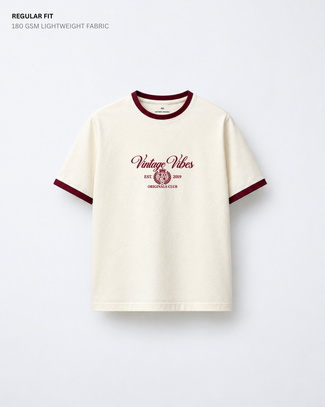 Vintage Vibes Originals Club Ringer T-Shirt | Antherr Originals Maroon-Off White Cotton 180 GSM
