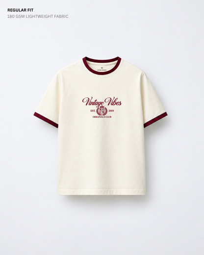 Vintage Vibes Originals Club Ringer T-Shirt | Antherr Originals Maroon-Off White Cotton 180 GSM