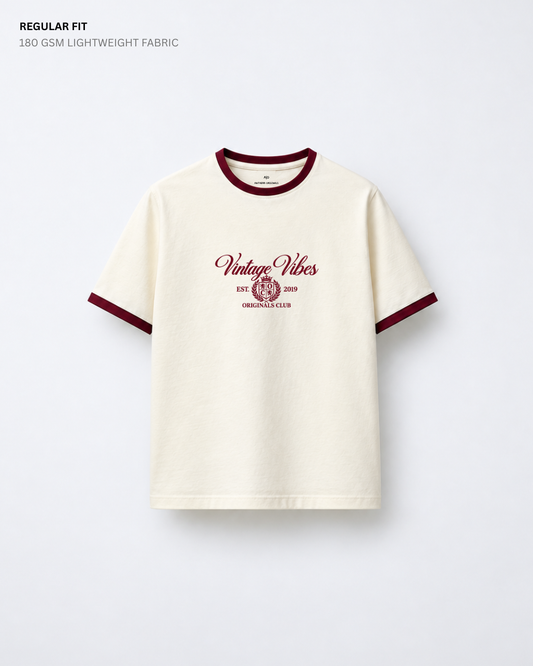 Vintage Vibes Originals Club Ringer T-Shirt | Antherr Originals Maroon-Off White Cotton 180 GSM