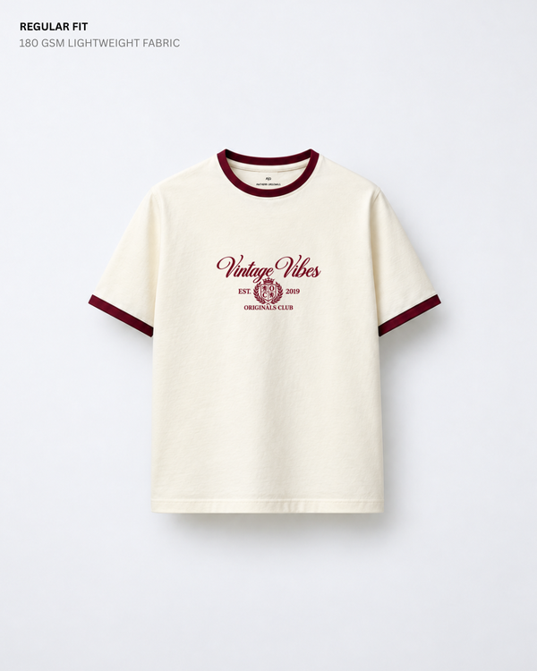 Vintage Vibes Originals Club Ringer T-Shirt | Antherr Originals Maroon-Off White Cotton 180 GSM