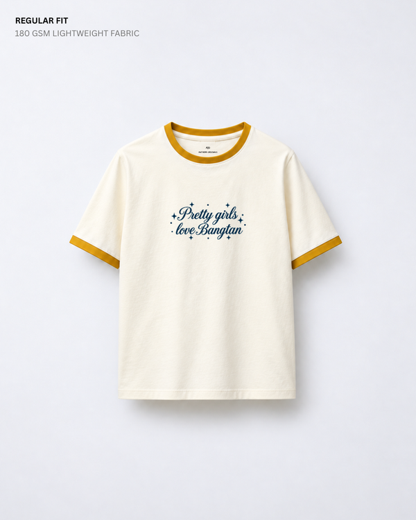 Pretty Girls Love Bangtan Ringer Regular Fit T-Shirt | Antherr Core