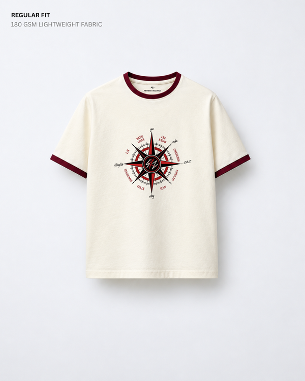 Stray Kids SKZ Ringer Regular Fit T-Shirt | Antherr Core Maroon-Off White Cotton 180 GSM