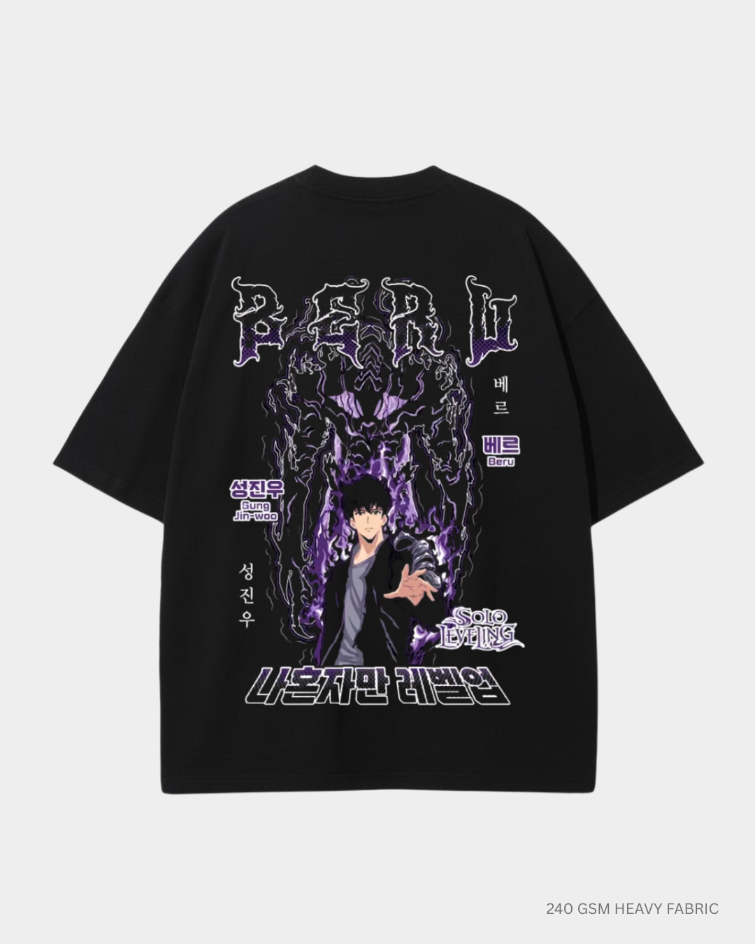 Solo Leveling Sung Jin-Woo Anime Unisex Oversized T-Shirt | Antherr Core Black Cotton 240 GSM