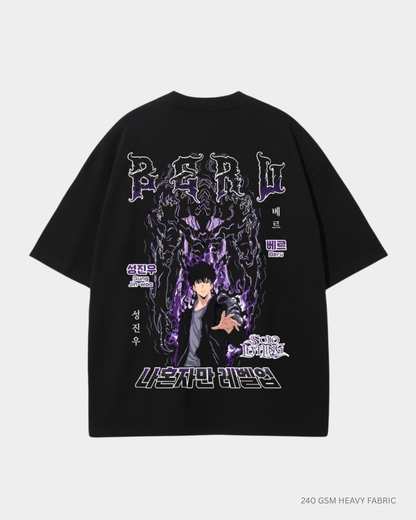 Solo Leveling Sung Jin-Woo Anime Unisex Oversized T-Shirt | Antherr Core Black Cotton 240 GSM