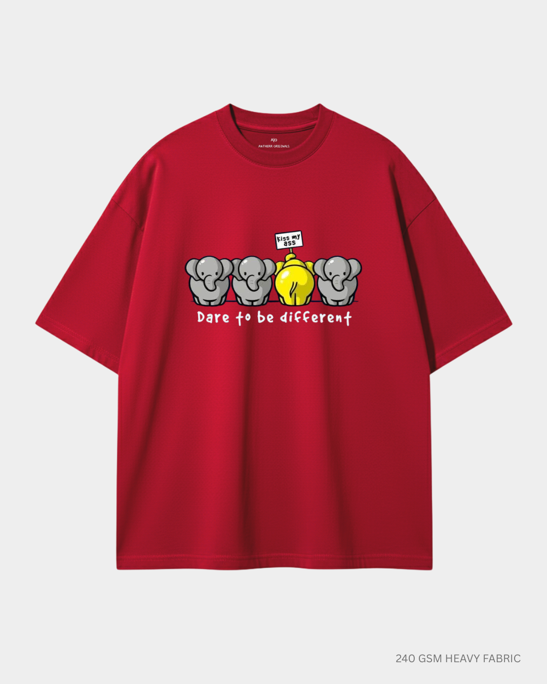 Dare To Be Different Unisex Oversized T-Shirt Red 240 GSM Cotton