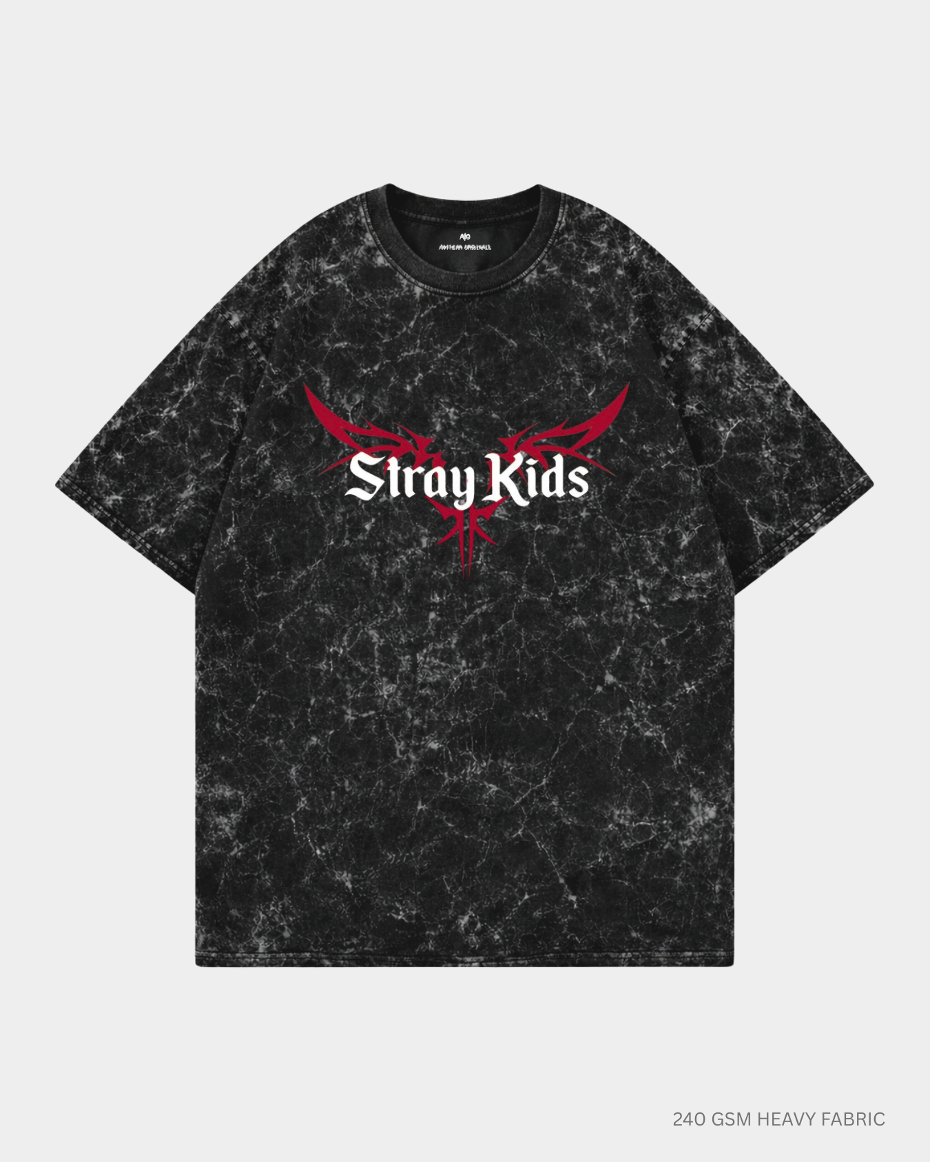 Straykids Oversized T-Shirt India | Antherr Core Black Acid Wash Cotton 240 GSM