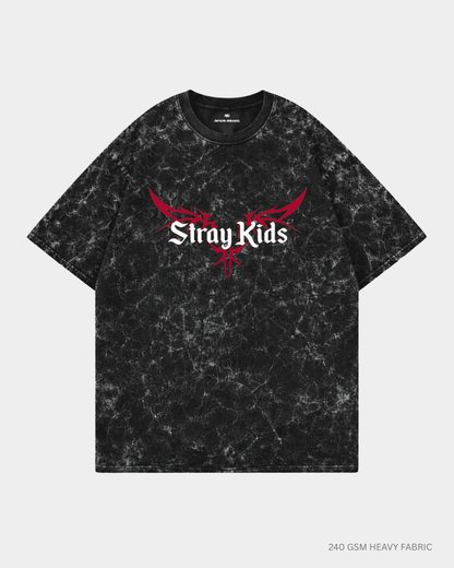 Straykids Oversized T-Shirt India | Antherr Core Black Acid Wash Cotton 240 GSM