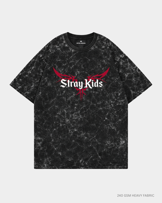 Straykids Oversized T-Shirt India | Antherr Core Black Acid Wash Cotton 240 GSM