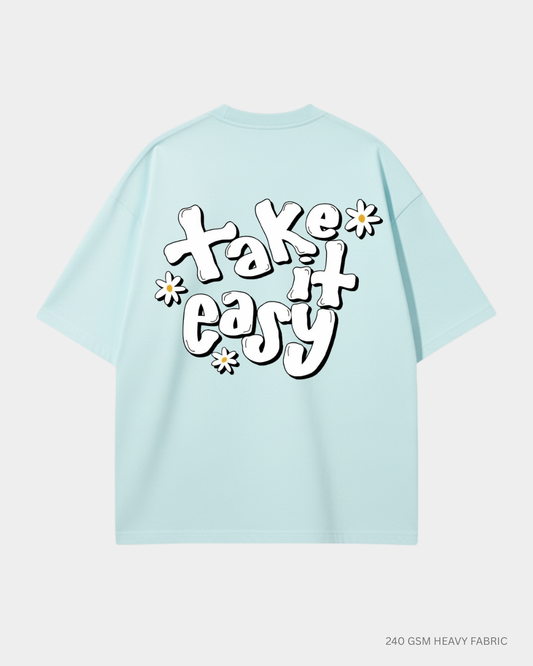 Take It Easy Unisex Oversized T-Shirt Mint 240 GSM Cotton