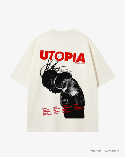 Travis Scott Utopia Unisex Oversized T-Shirt | Antherr Core OFF WHITE Cotton 240 GSM