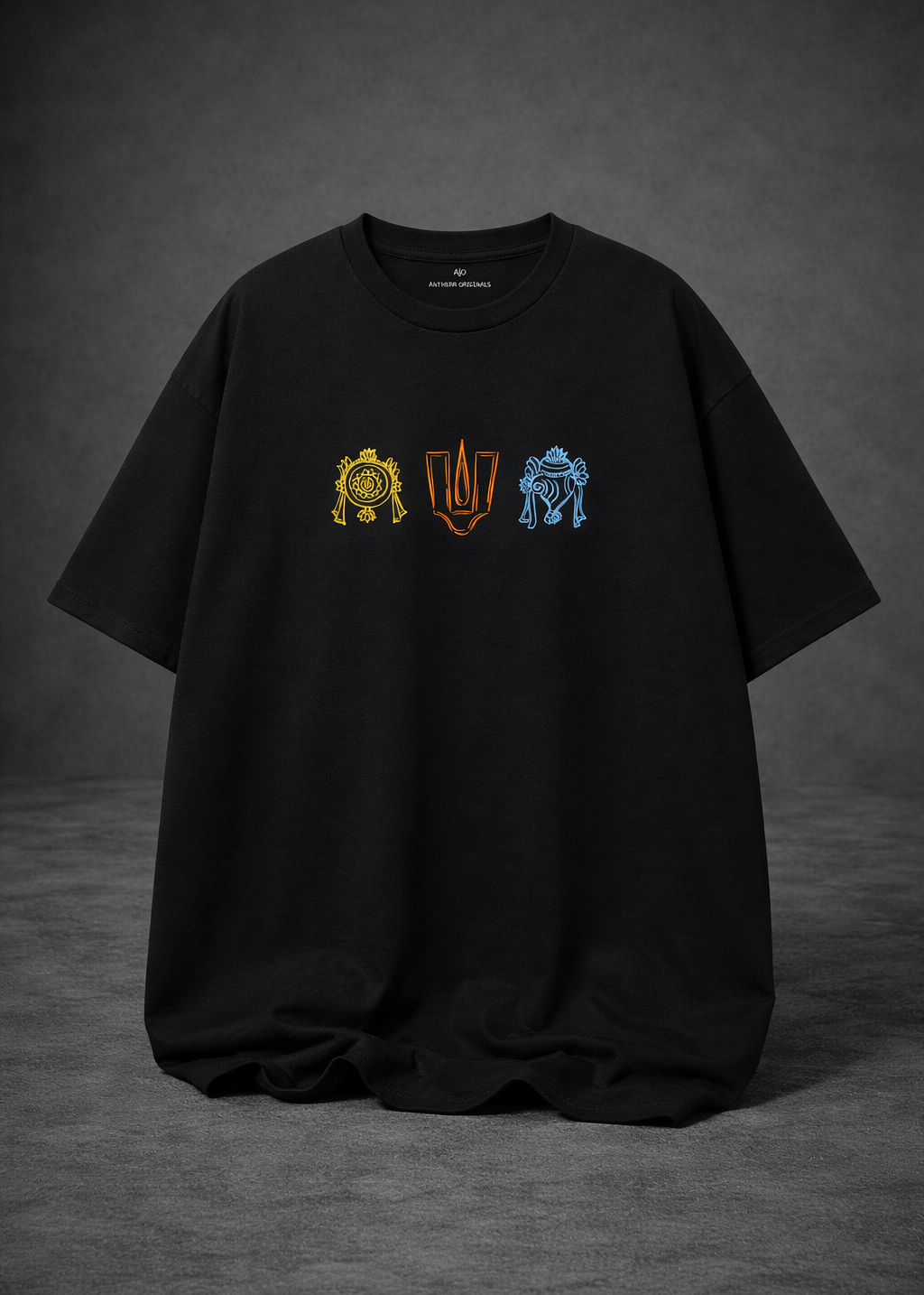 Trimurti Symbols Unisex Oversized T-Shirt | Antherr Originals BLACK Cotton 240 GSM