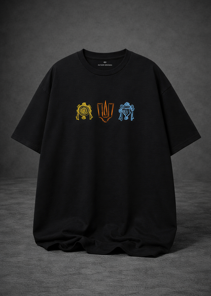 Trimurti Symbols Unisex Oversized T-Shirt | Antherr Originals BLACK Cotton 240 GSM