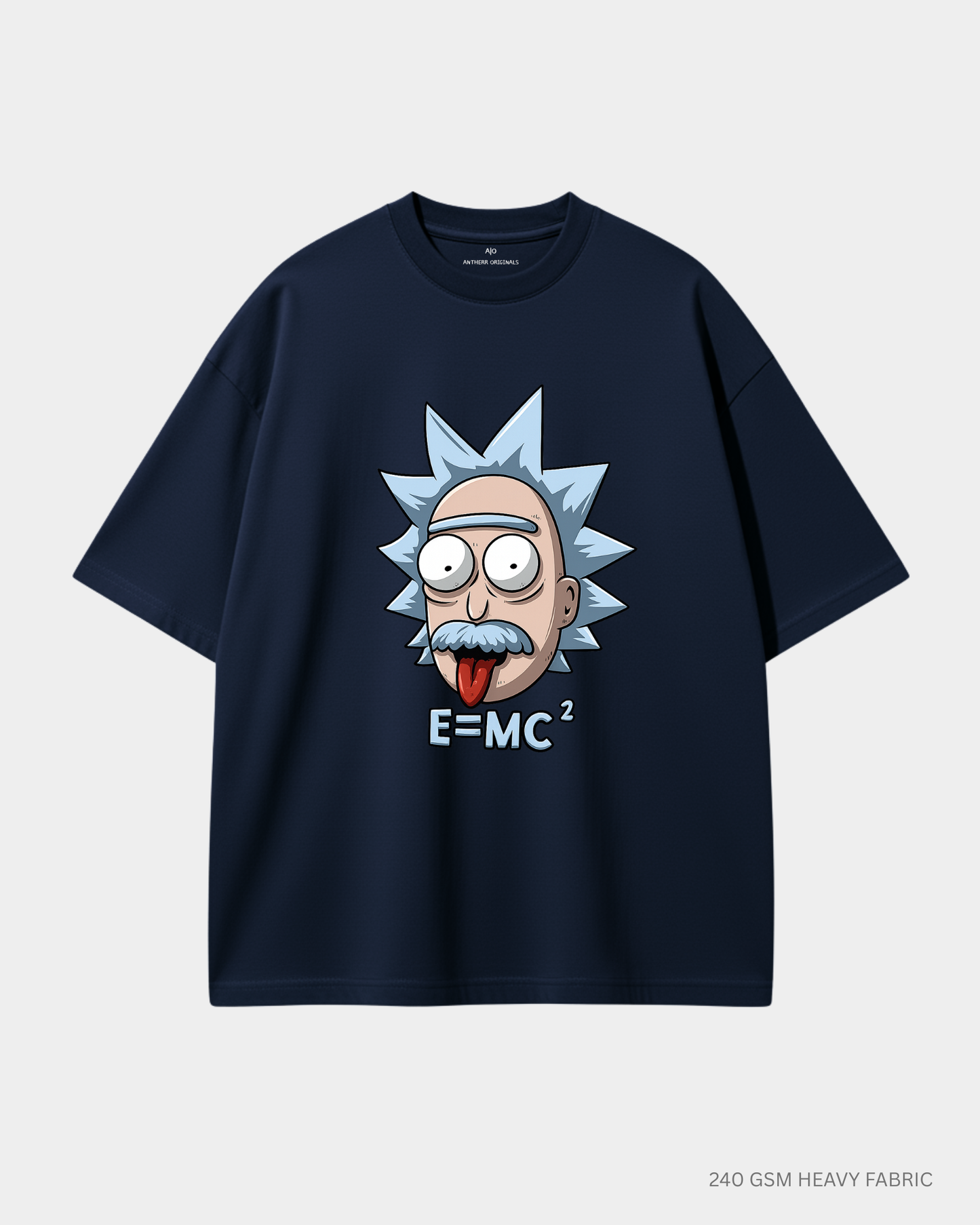 Mad Scientist E=MC² Unisex Oversized T-Shirt | Antherr Core Navy Blue 240 GSM Cotton