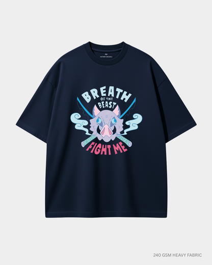 Inosuke Beast Breathing Unisex Oversized T-Shirt | Antherr Core Navy Blue Cotton 240 GSM