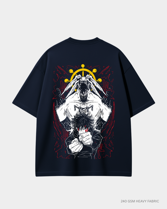 Megumi Mahoraga JJK Unisex Oversized T-Shirt | Antherr Core Navy Blue Cotton 240 GSM