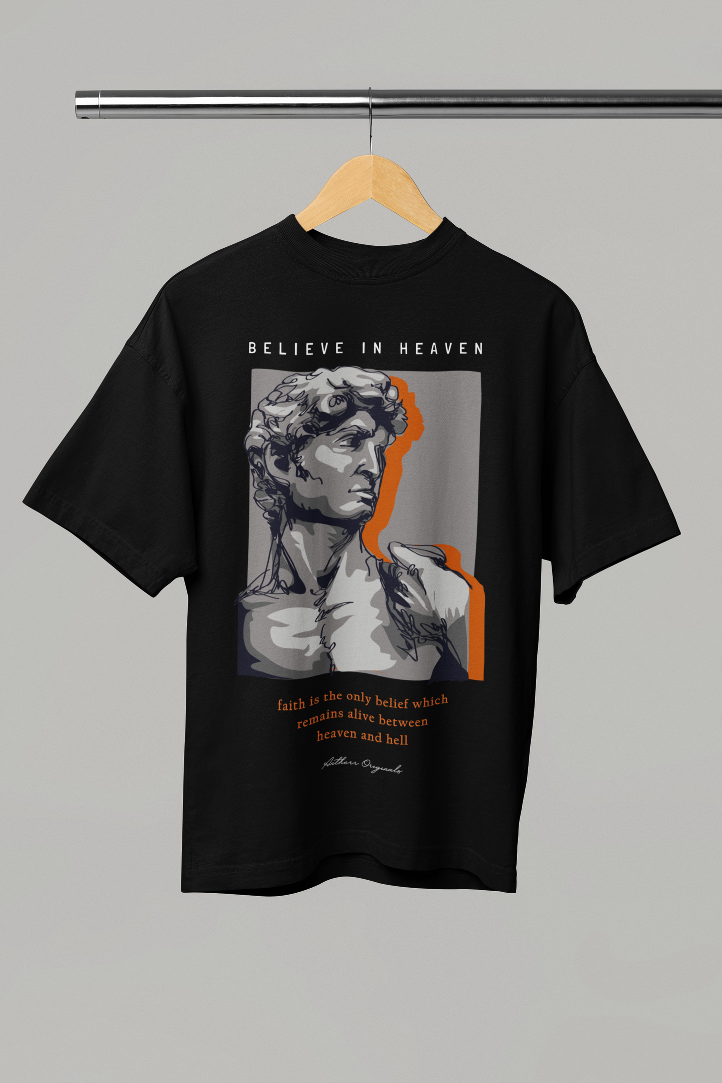 Believe in Heaven: Unisex Oversized T-Shirts Black Cotton 240 GSM
