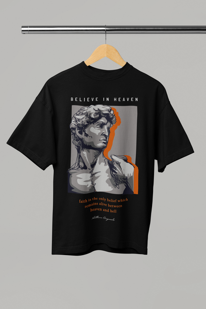 Believe in Heaven: Unisex Oversized T-Shirts Black Cotton 240 GSM