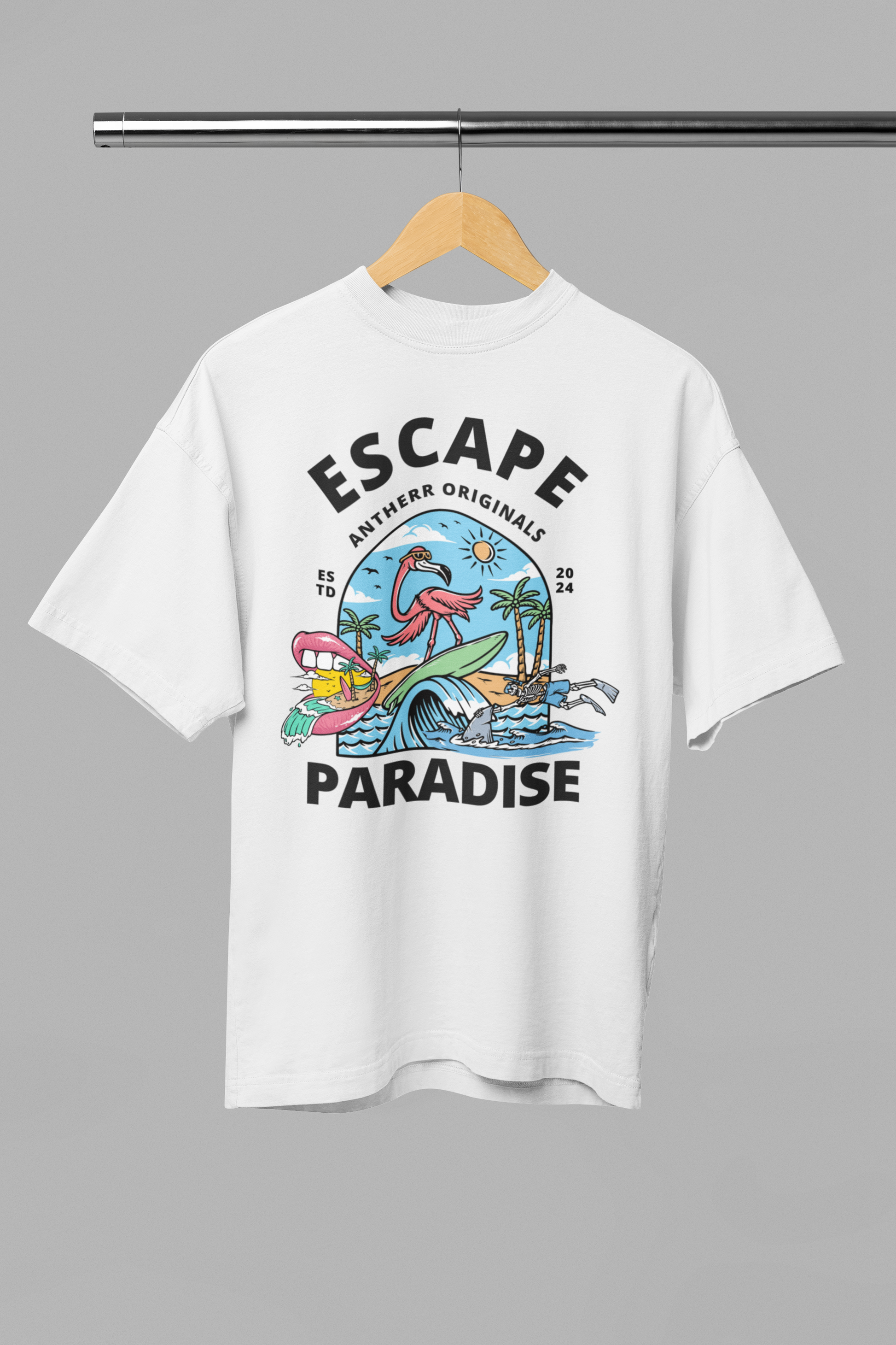 Escape: Oversized T-Shirts| Antherr Originals White Cotton 240 GSM