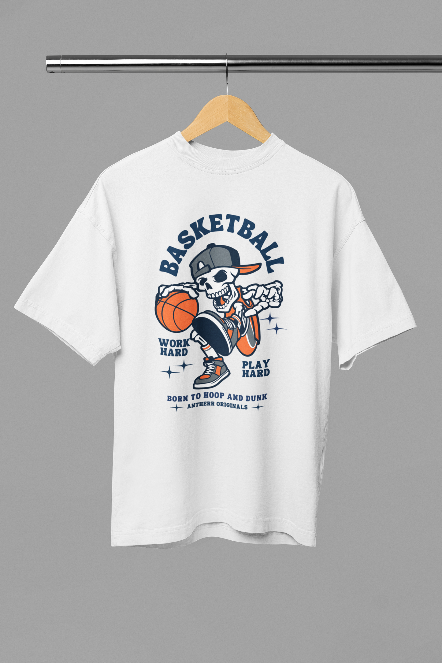 Basketball: Oversized T-Shirts| Antherr Originals White 240 GSM