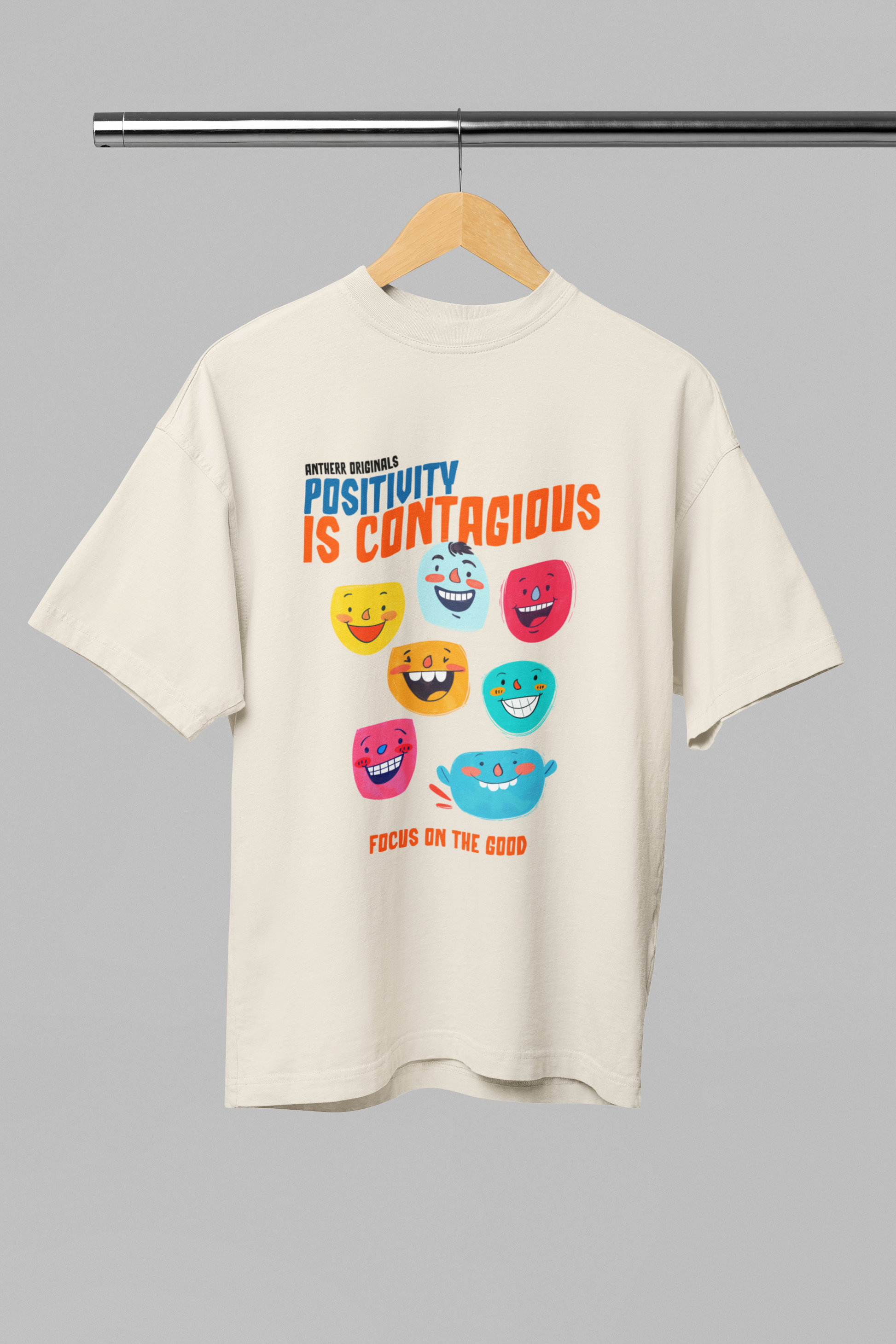 Positivity Is Contagious Unisex Oversized T-Shirts | Antherr Beige