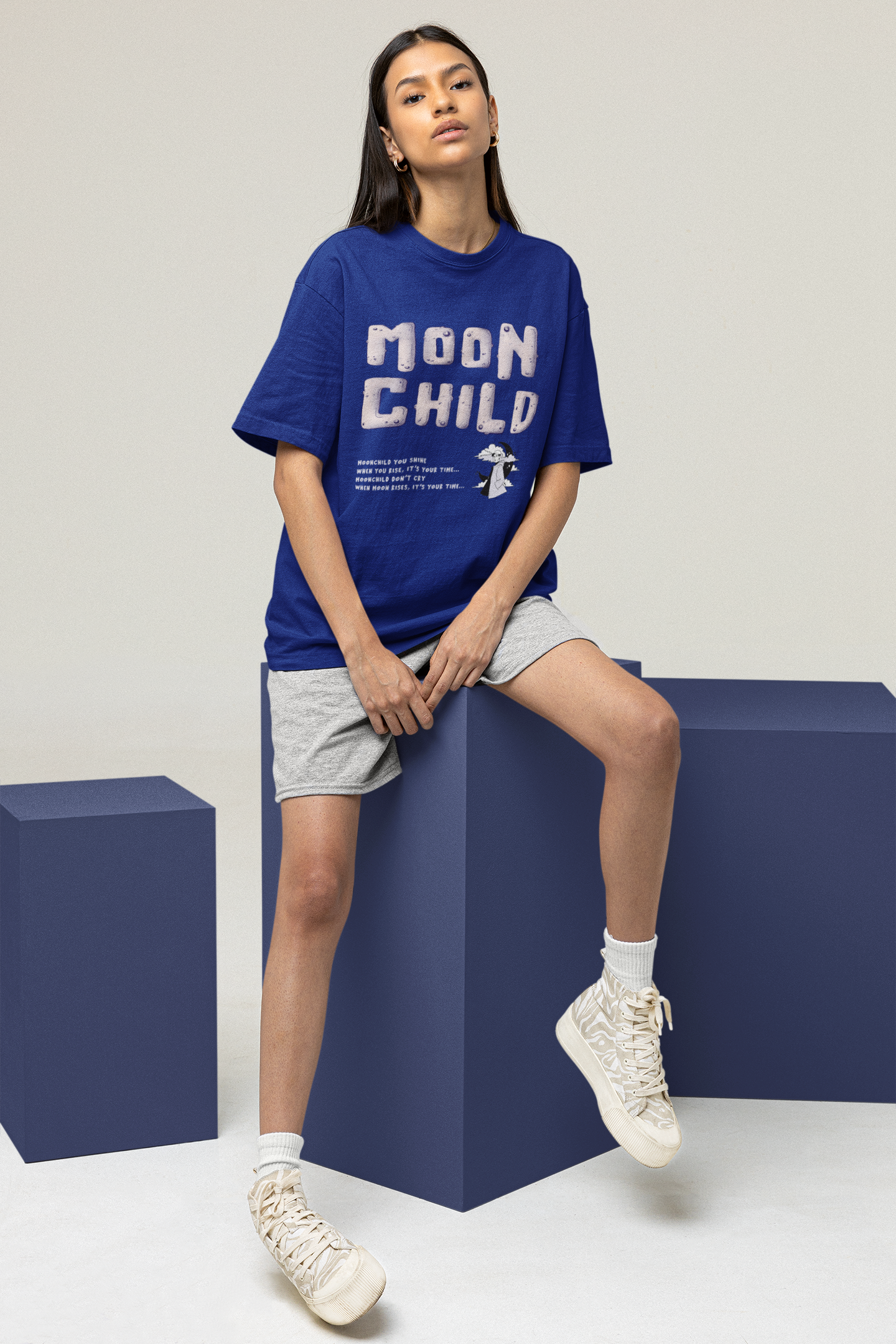 Moonchild: Oversized T-Shirts ROYAL BLUE Cotton 240 GSM